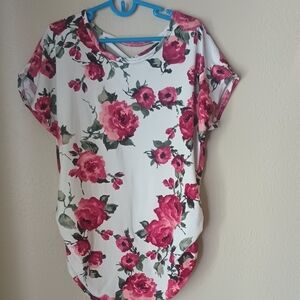 Maternity Floral Women's Top - Pink and White